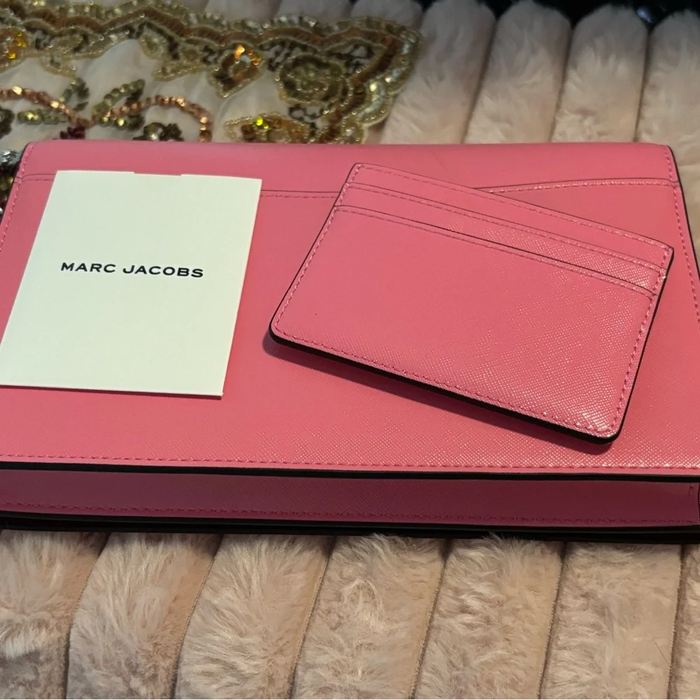 Marc Jacobs Pink Saffiano leather Crossbody Bag and Card Holder Set Like new! - Picture 9 of 16